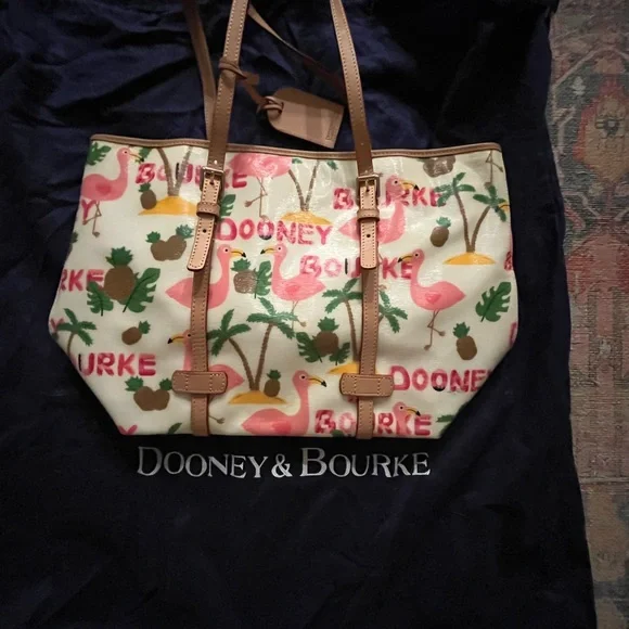 Dooney & Bourke Cream and Pink Tote Bag with Signature Pattern - Picture 2 of 5